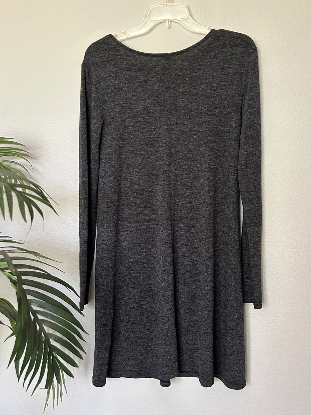 Heather Charcoal Gray Swing Dress Soft Knit Long Sleeve Tunic Dress Flowy A-Line - Picture 5 of 5
